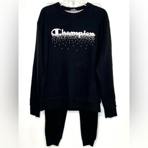 Champion Unisex Size Large Top & Pants Lg. Black Sweatshirt Jogging Set   #37